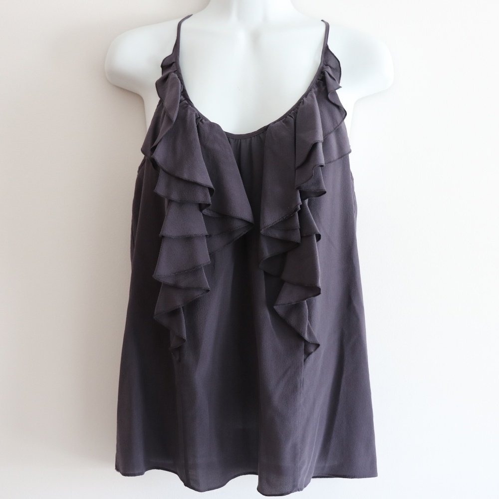 Rebecca Taylor Navy Ruffle Silk Sleeveless Top